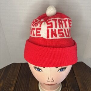 State Farm Insurance Vintage Hat Beanie Red White Acrylic Knit READ